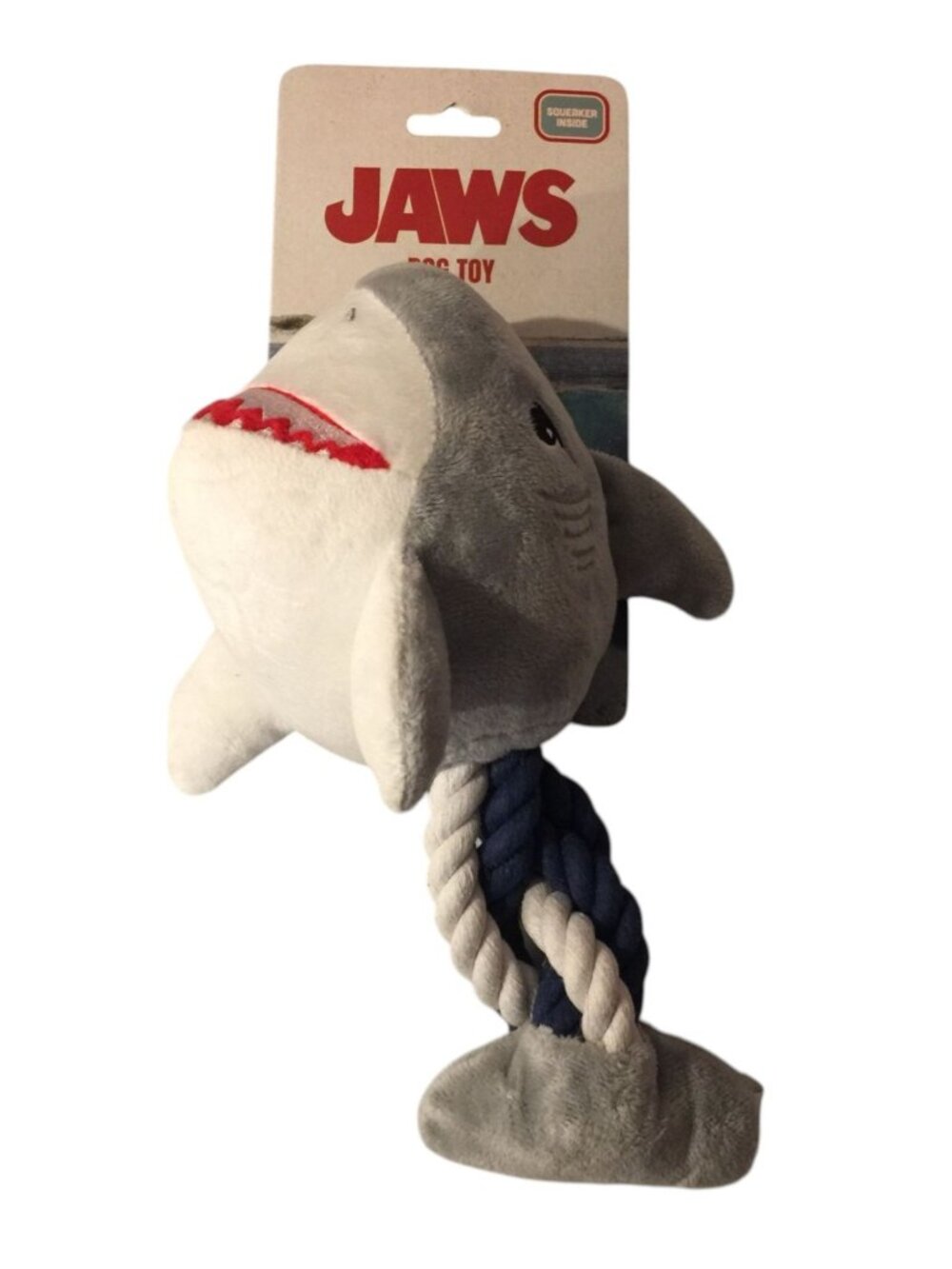 JAWS Rope Crinkle Squeak 8" Plush Dog Toy Gray White Blue